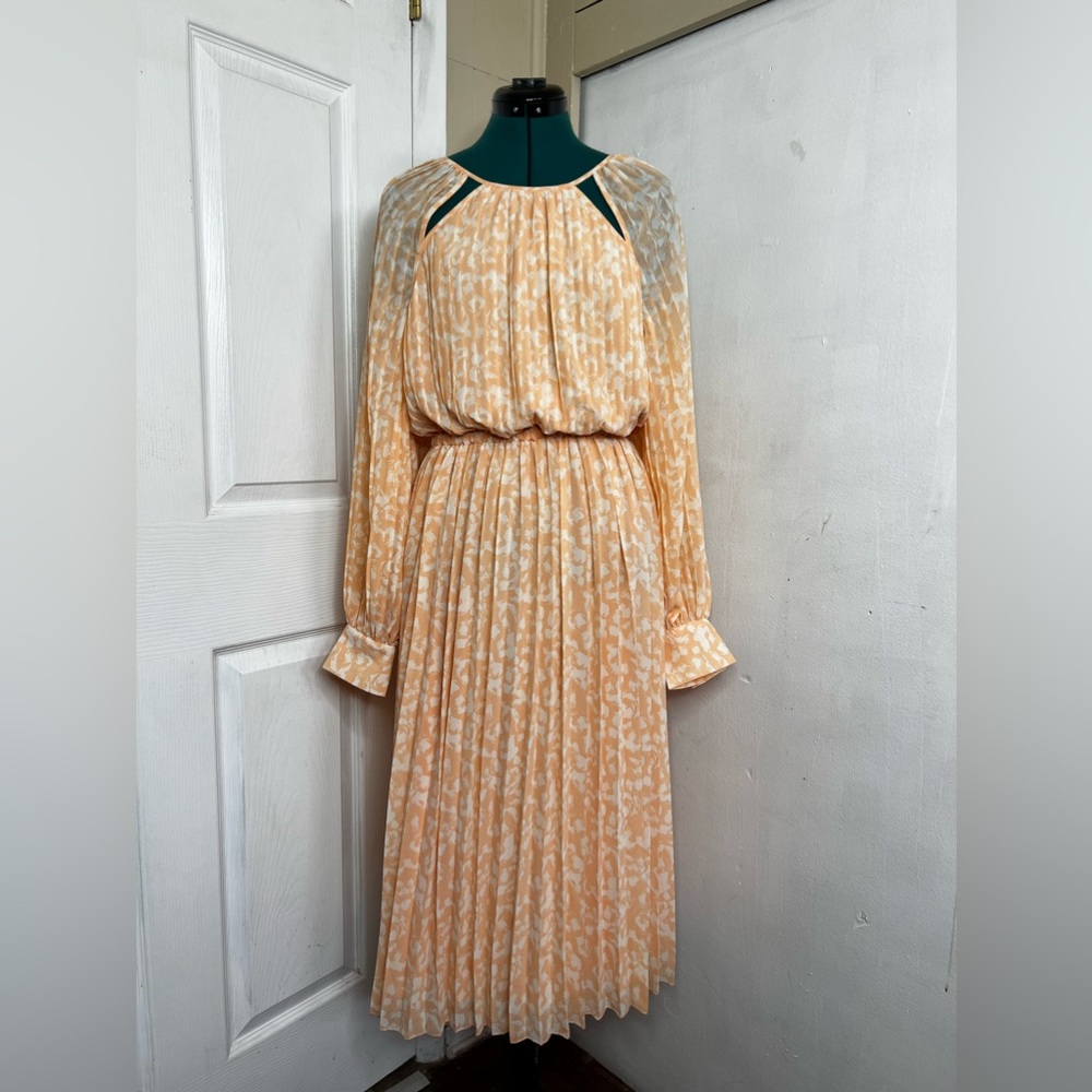 Gibson Latimer Blouson Dress For Women Medium NWT Puff Long Sleeve Blush Ivory